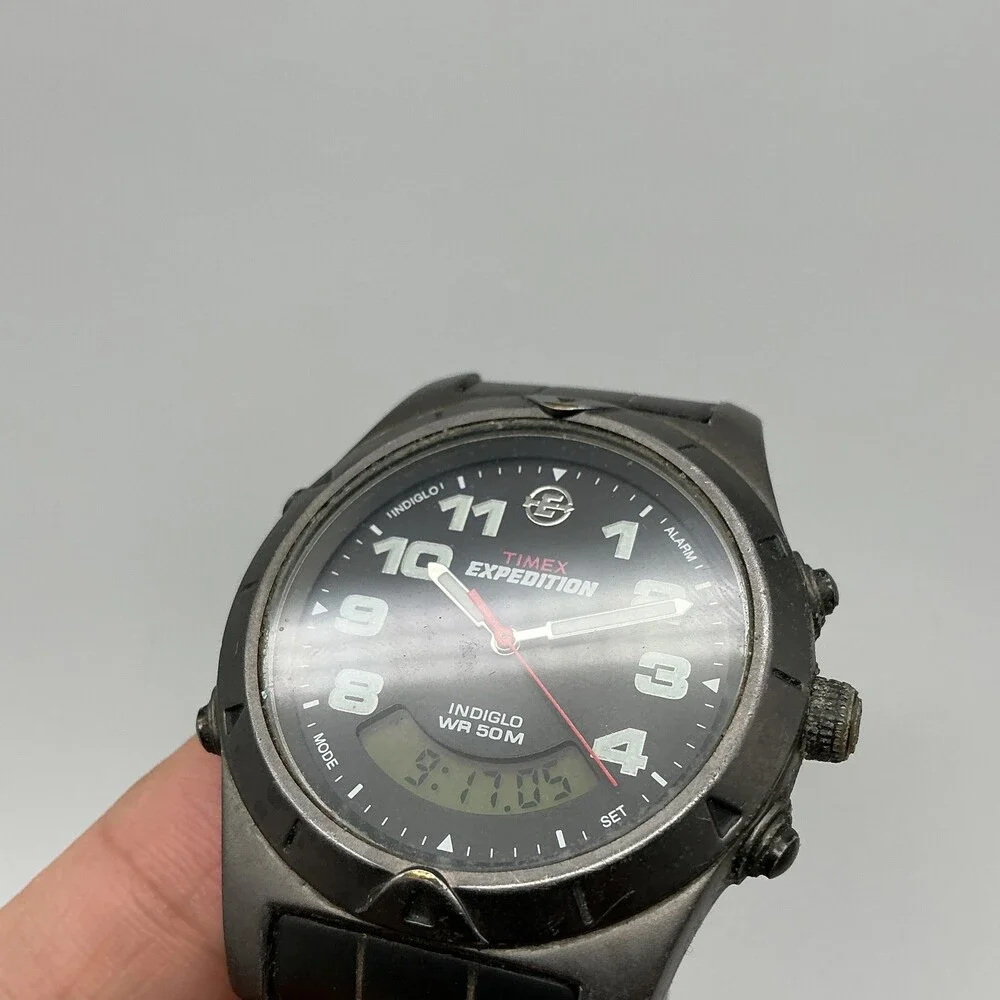 Timex Expedition Indiglo Men Watch 38mm Black Dial Analog Digital New Battery 7